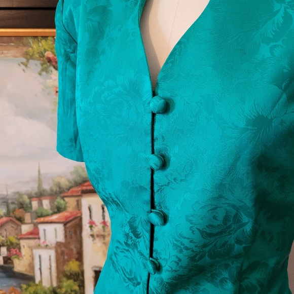 Vintage Silk Papell turquoise blouse 14 - Picture 3 of 5